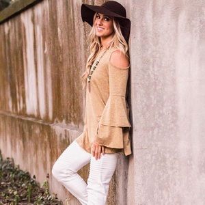 Mustard Cold Shoulder Bell Sleeve Top